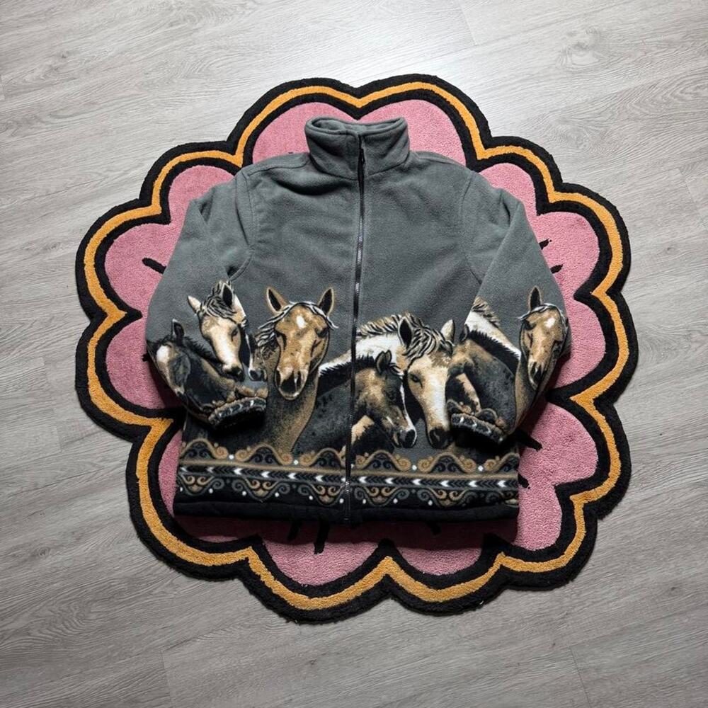 Vintage Y2K CW Classics Horse All Over Print Sherpa Lined Fleece Jacket Medium